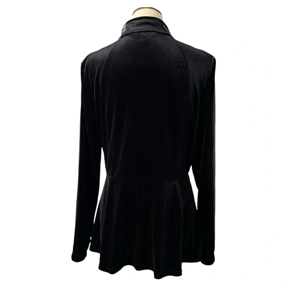 VTG Boston Proper Zip Up Cardigan Womens LG Black Velvet Dark Academia Goth Y2K - Picture 2 of 12